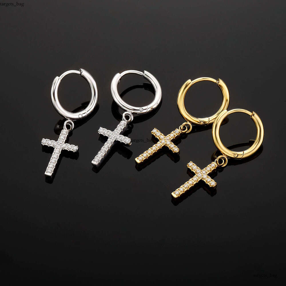 Fashion Sterling Silver Zircon Cross Simple Personality Drop Earrings for Men and Women