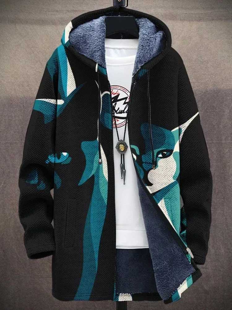 Men Cardigans Coats Cozy Art Cats Kitty Graphics Printed Mid Fleece Plush Thick Winter Casual Streetwear Unisex Clothing W250809