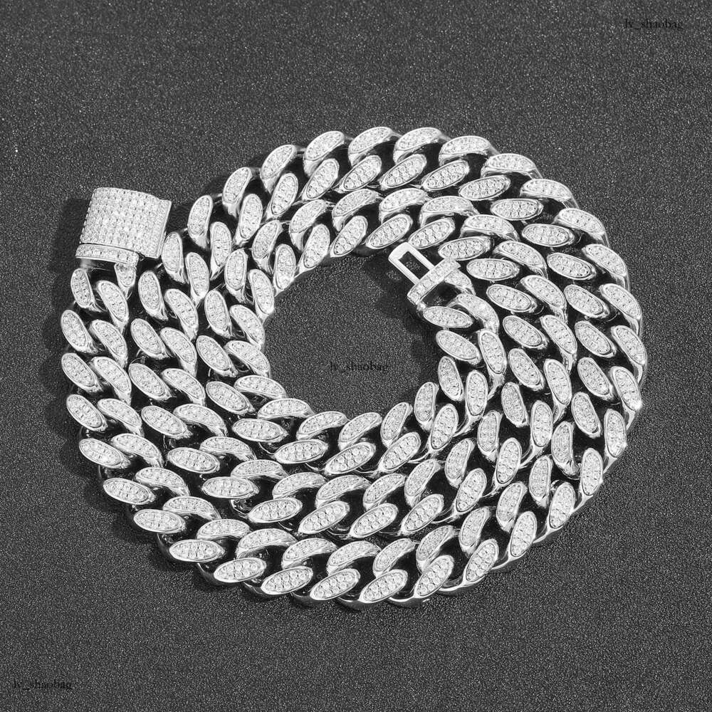 Moissanite chain 12mm Flip Clasp Double Row Full Dia Cuban Chain Trendy Brand Personality Men's Hip Hop Necklace