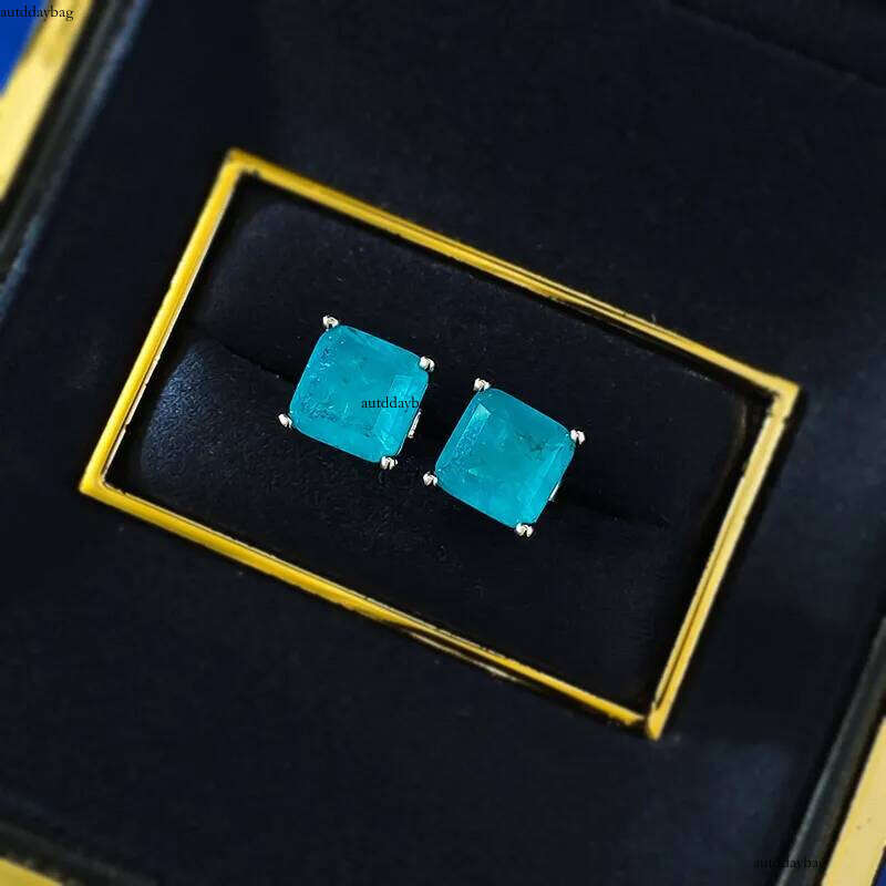 Choucong Brand New Top Sell Stud Earrings Fashion Jewelry Genuine 100% Sterling Sier Princess Cut Emerald Paraiba Party Women Wedding Earring Never Fa