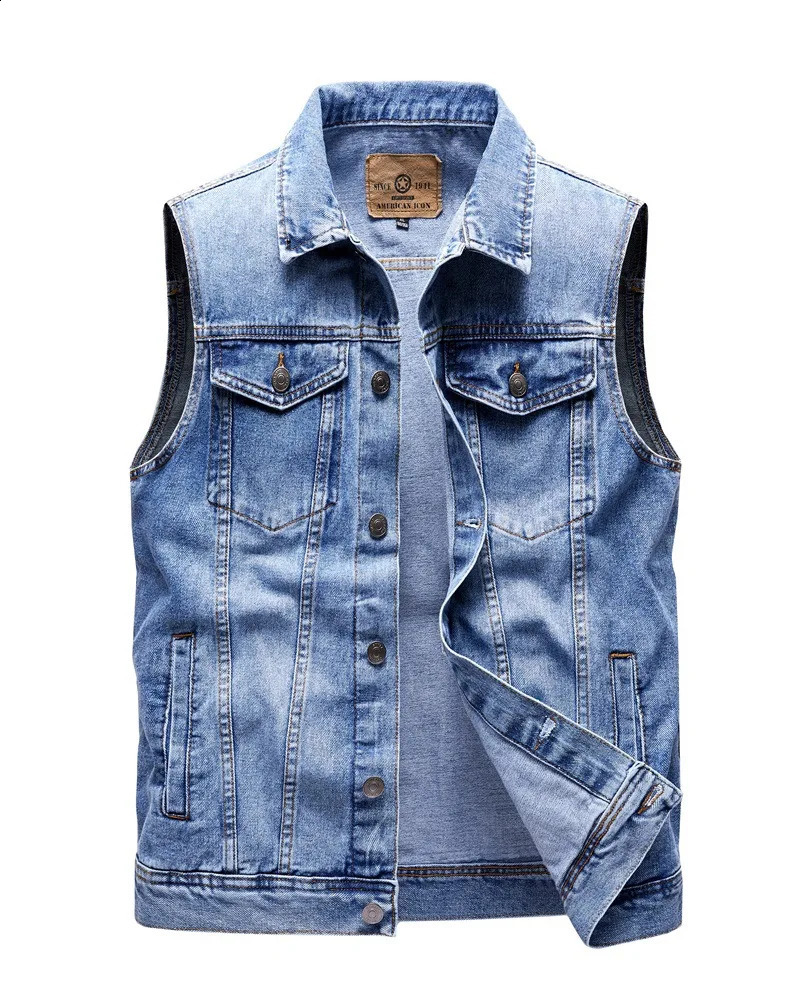 Mens Cargo Denim Vest Multi Pockets Sleeveless Jacket Fashion Washed Jeans Waistcoats Male Waistcoats Vests Sleeveless Jackets 250805