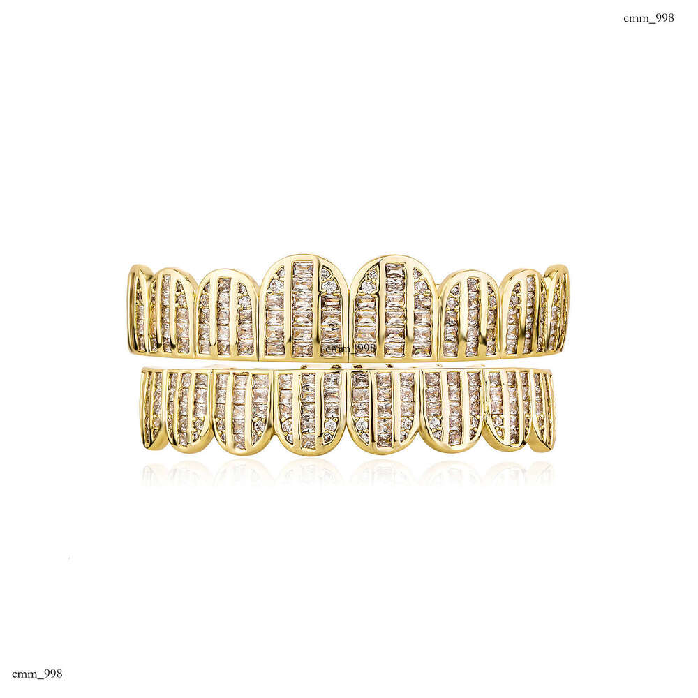Gold-Plated Square Zircon Full Dia Micro-Inlaid Large Gold Teeth Unisex Hip-Hop Accessories