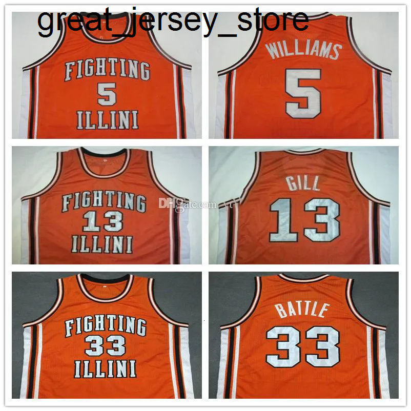 #5 Deron Williams #13 Kendall Gill #25 Nick Anderson #33 Kenny Battle Illinois Fighting Illini College Retro Basketball Jersey Mens Stitched11