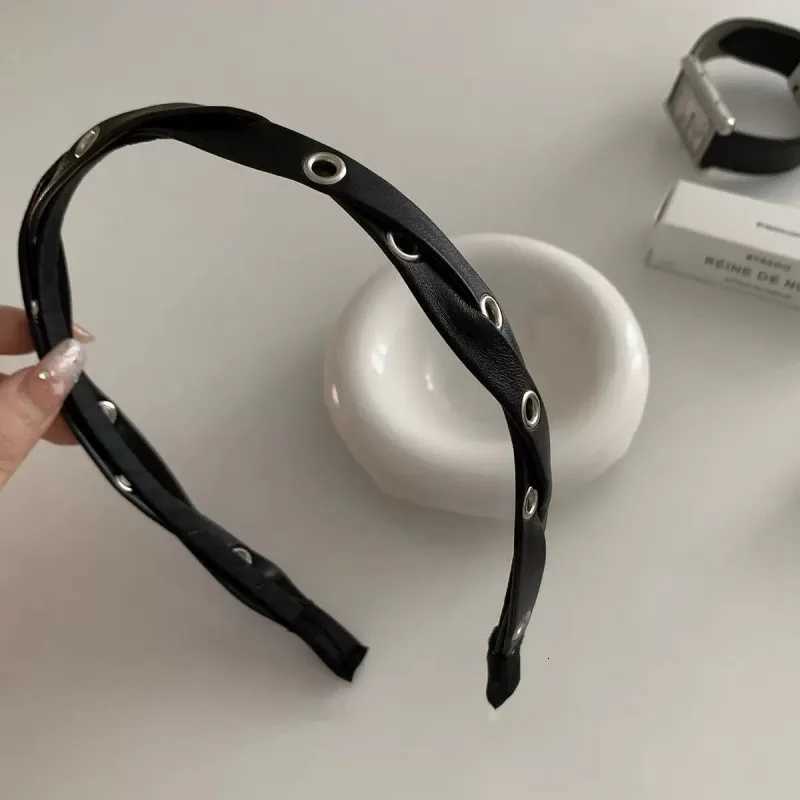 Black Pu Leather Cross Braided Band High-End Hair Accessories For Women Y250809