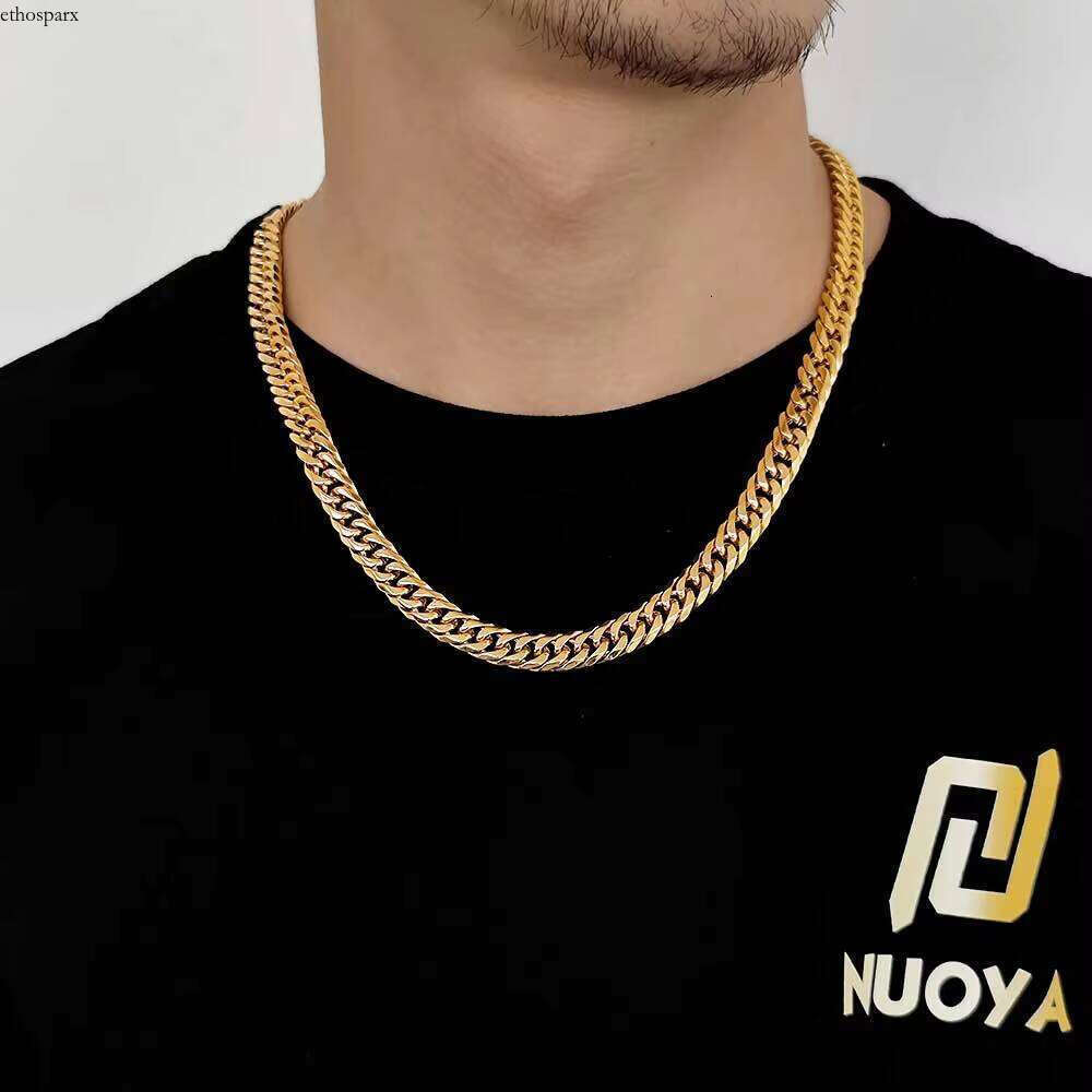 Wholesale Necklace Hip Hop Gold Plated Mens Miami Stainless Steel Cuban Link Chain