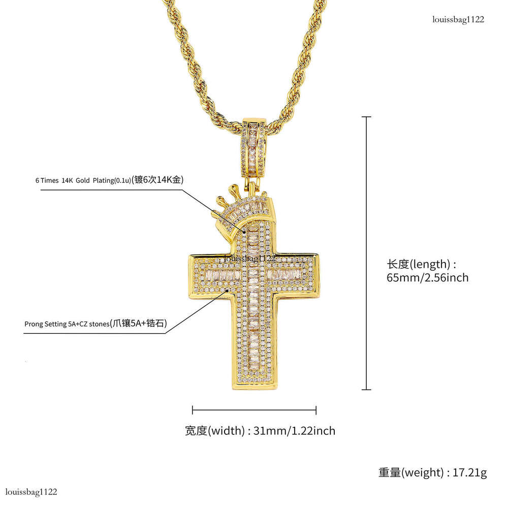 Hip Hop Crown Cross Shape Inlaid Dia Pendant Necklace Fashion Trend Unisex Cable Knit Sweater Chain