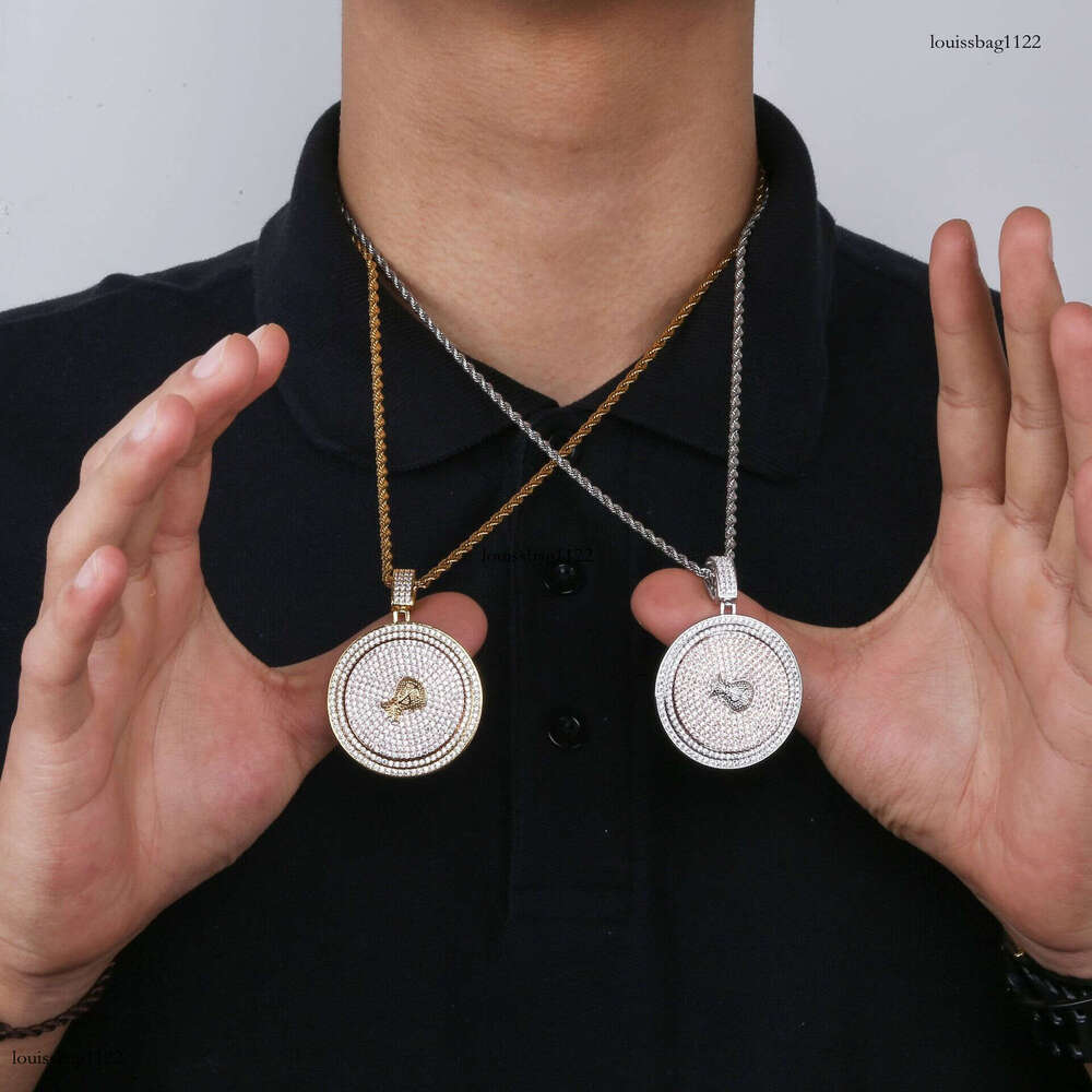 Trendy Dollar Sign Money Bag Rotating Disc Pendant Micro Paved Full Moissanite chain Hip Hop Necklace Jewelry