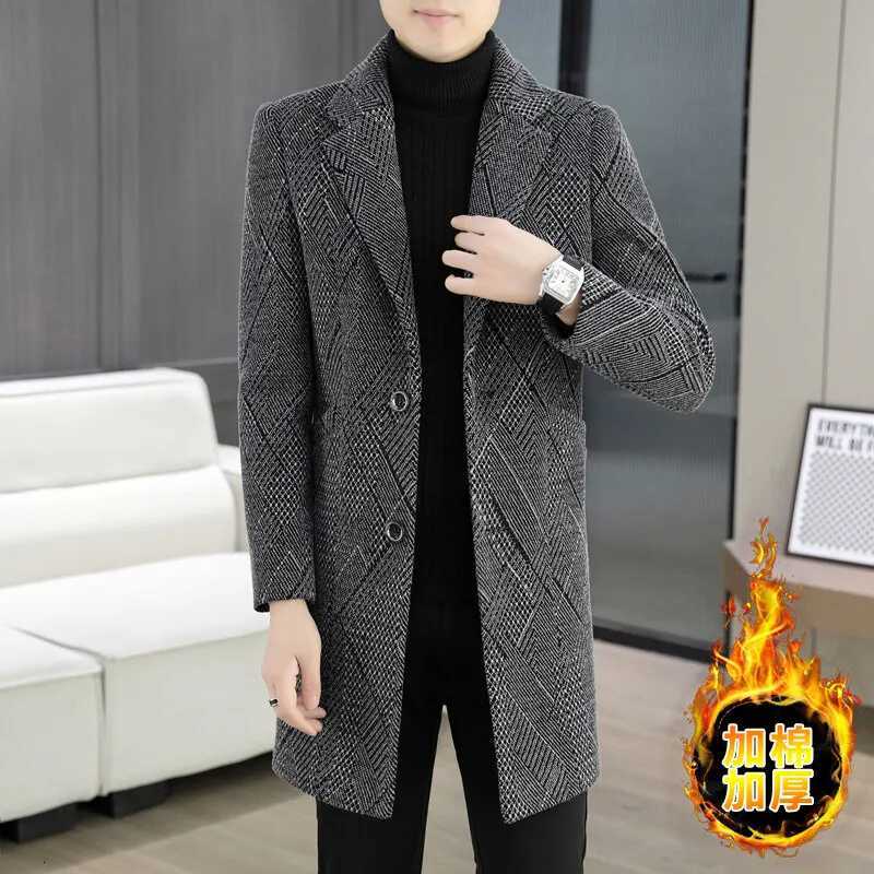High-end Business Winter Mens Woolen Coat Suit Collar Mid-length Trench Coat Woolen Jacket Casual XJ250809
