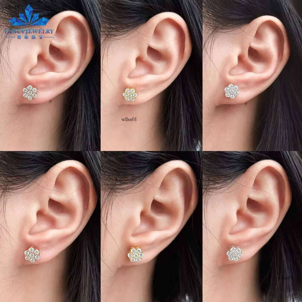 New Trendy Sterling Sier 8mm Flower Stud Earrings Moissanite Cluster Screw Back for Gift Party with GRA Certification