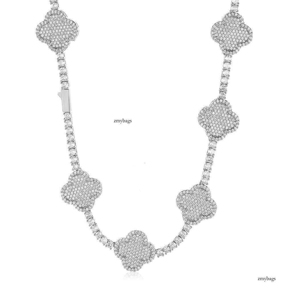 Hip Hop Spring Buckle Four-Leaf Clover Tennis Chain Moissanite chain High-End Versatile Men's Necklace