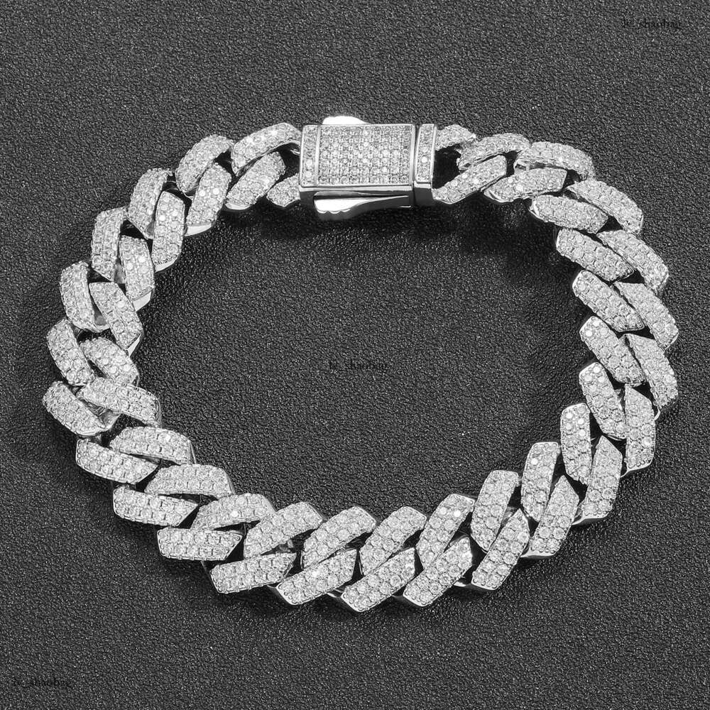 Men's Strip Spring Buckle Hiphop Personality Zircon 13mm Dia Cuban Chain Hip-Hop Bracelet