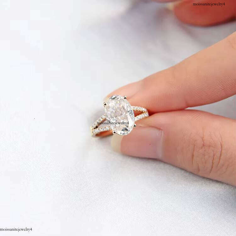 Custom Yellow Gold With D Color Oval Moissanite Dia Fine Jewelry Women Gift Engagement Ring