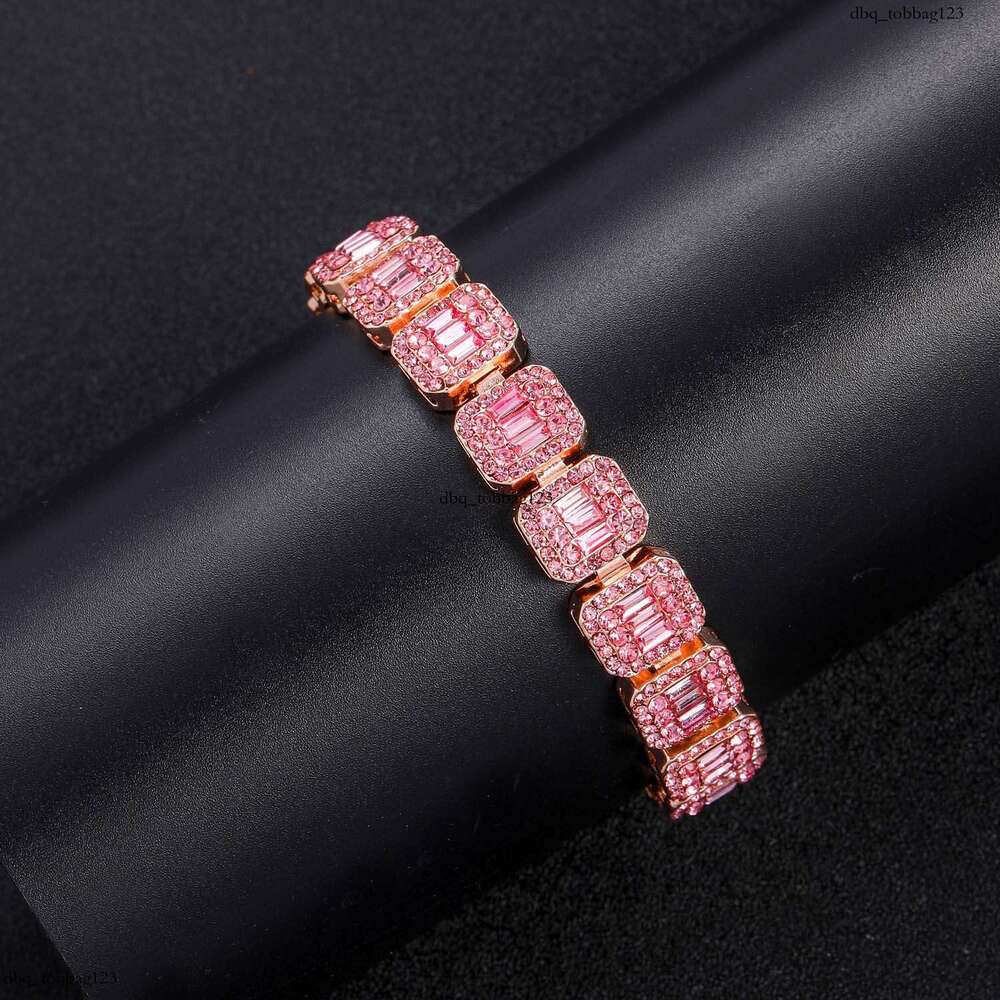 Hip Hop 13mm Pink Square Round Cuban Chain Full Dia Men's Trendy Necklace