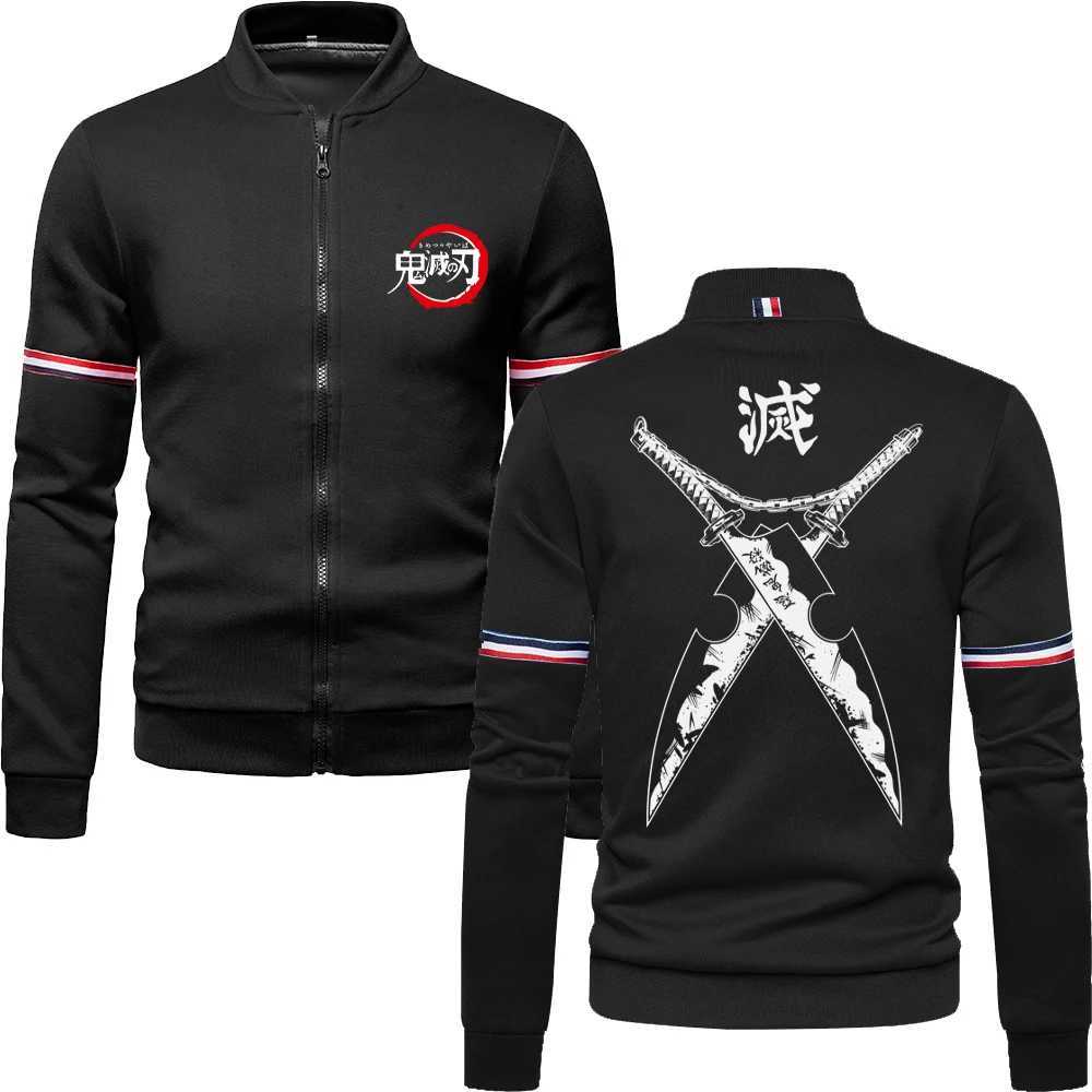 Demon Slayer Anime Baseball Jacket for Men Inosuke Print Manga Zip Up Sweatshirts Gothic Harajuku Jacket Coat Fall Winter W250809