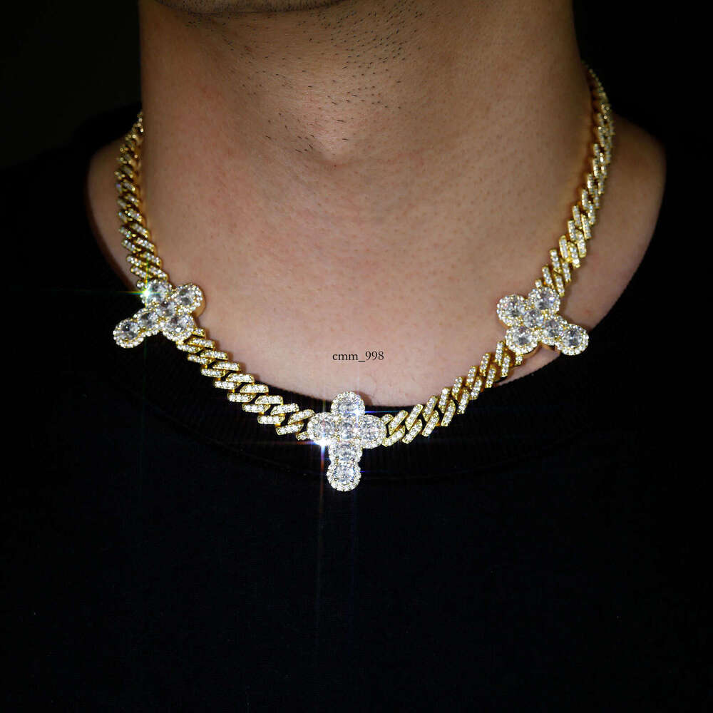 Hip Hop Micro Pave Cross Cuban Link Necklace Unisex Clavicle Chain Trendy Jewelry