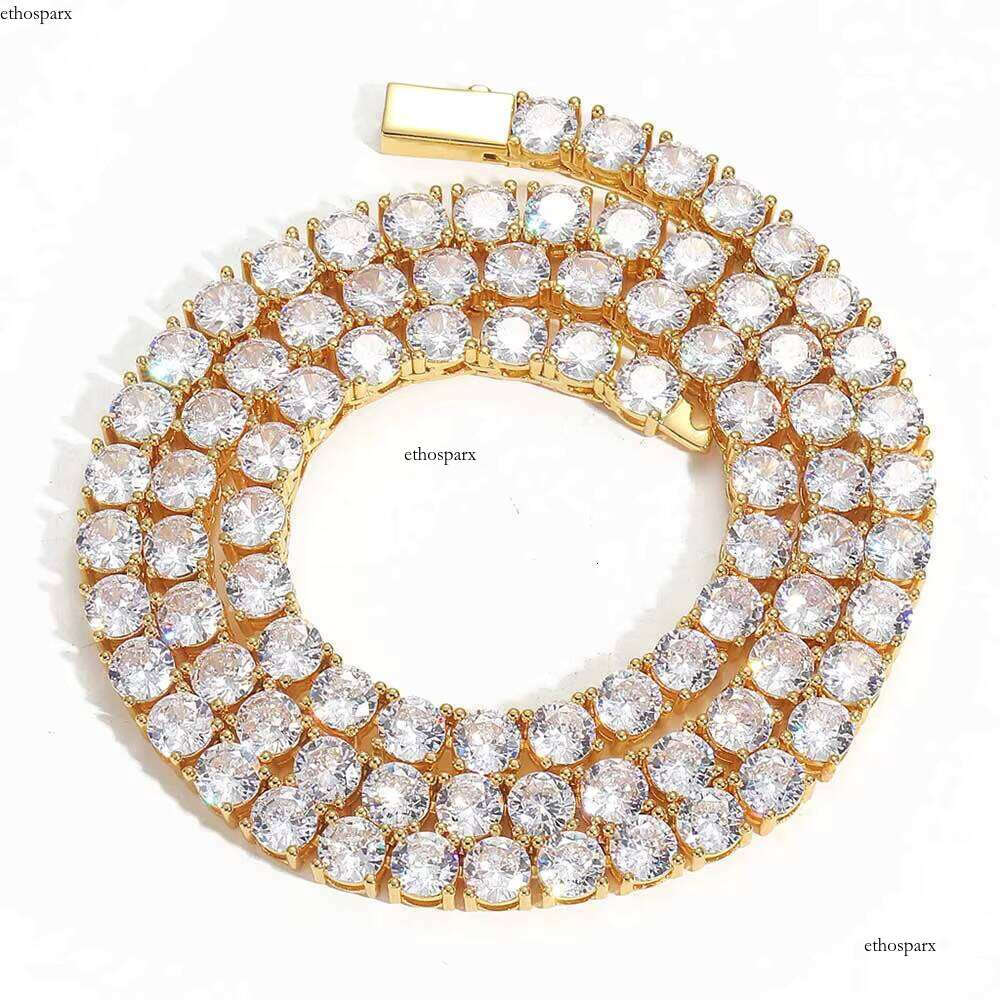 Hip Hop 5mm Iced Out Dia Bling Tennis Chain Necklace Women Gold Plated Brass Fine Jewelry for Party Gift