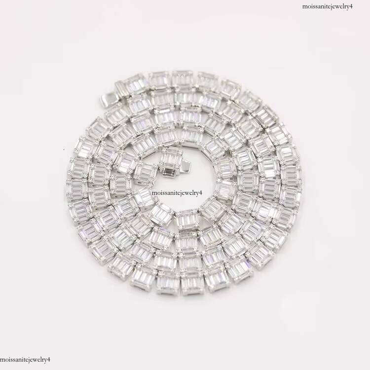 Custom Wholesale Sier 8MM Necklace Baguette CZ Cubic Zirconia Iced Out Cuban Link Chain Hip Hop Jewelry