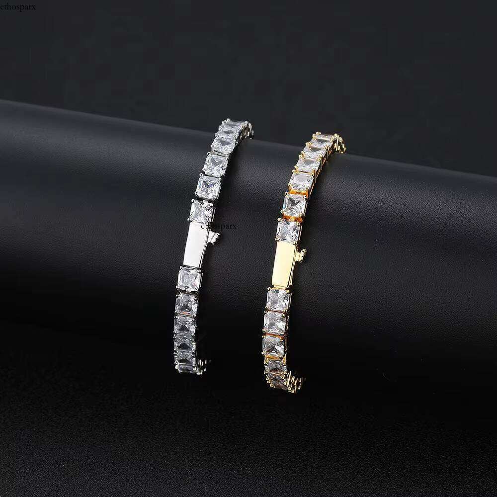 Fine Jewelry Hip Hop Style Women's 5mm Gold Plated Brass Shiny Square Zircon Tennis Chain Necklace Gifts