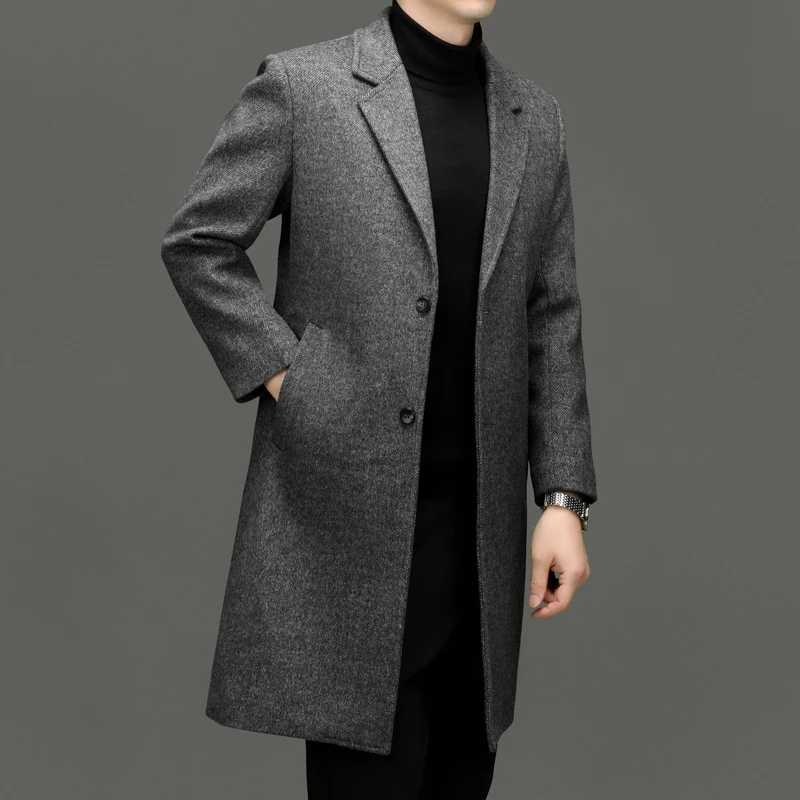 Fall Winter Men Sheep Wool Overcoat Gray Coffee Beige Notched Collar Design Cashmere Coat Male Business Casual Outerwear Office XJ250809