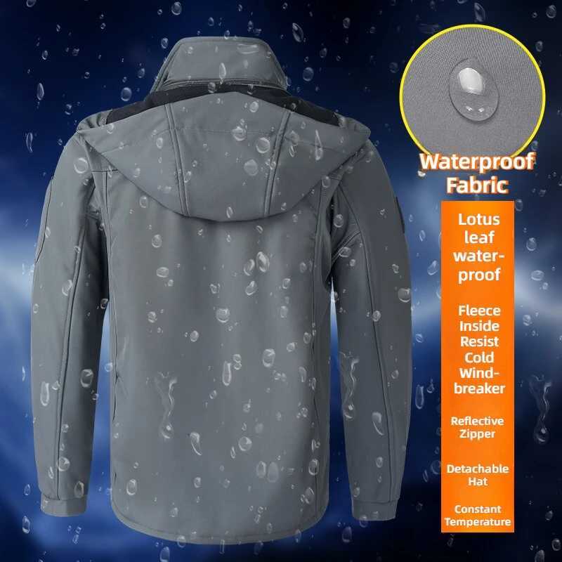 Winter Mens Outdoor Jackets Fleece Lining Windbreaker Waterproof Hiking Warm Jacket for Men Detachable Hat Casual Coats W250809