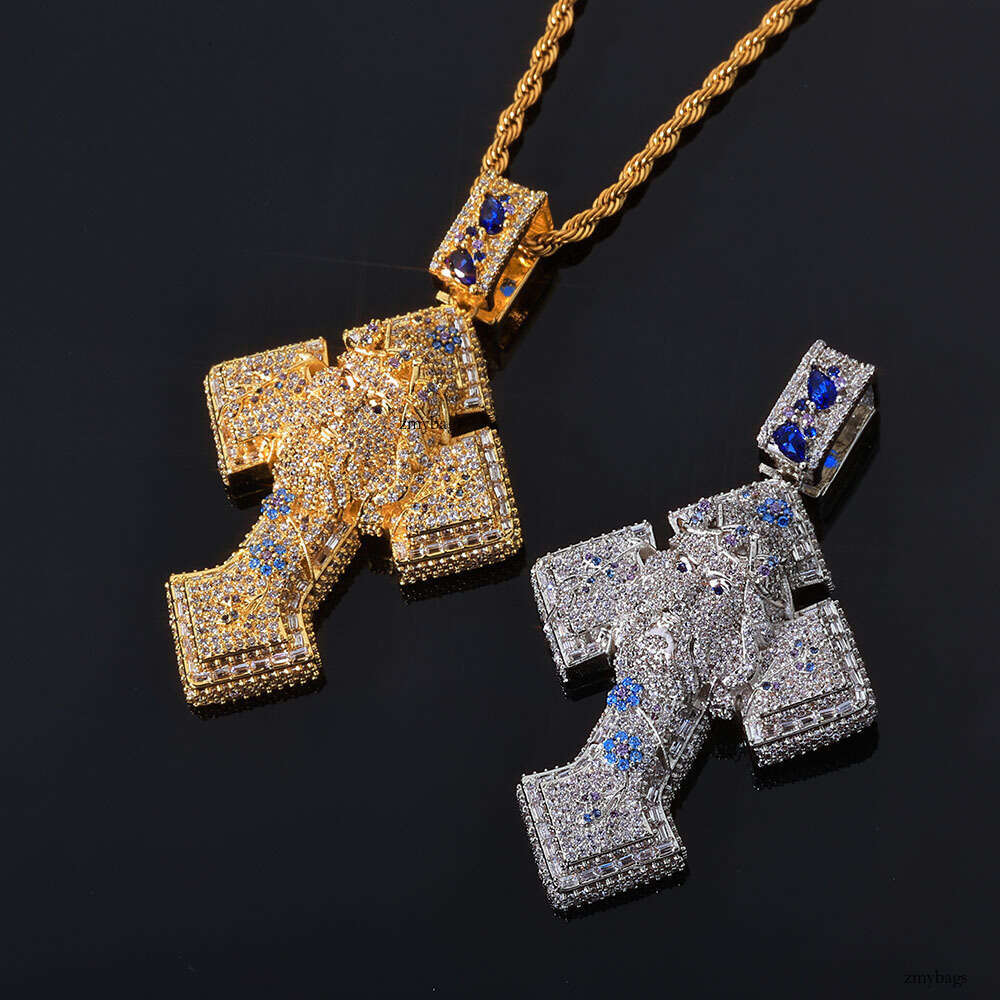 Colorful Head Cross Pendant Full Dia Hip-Hop Jewelry Creative Men's Necklace