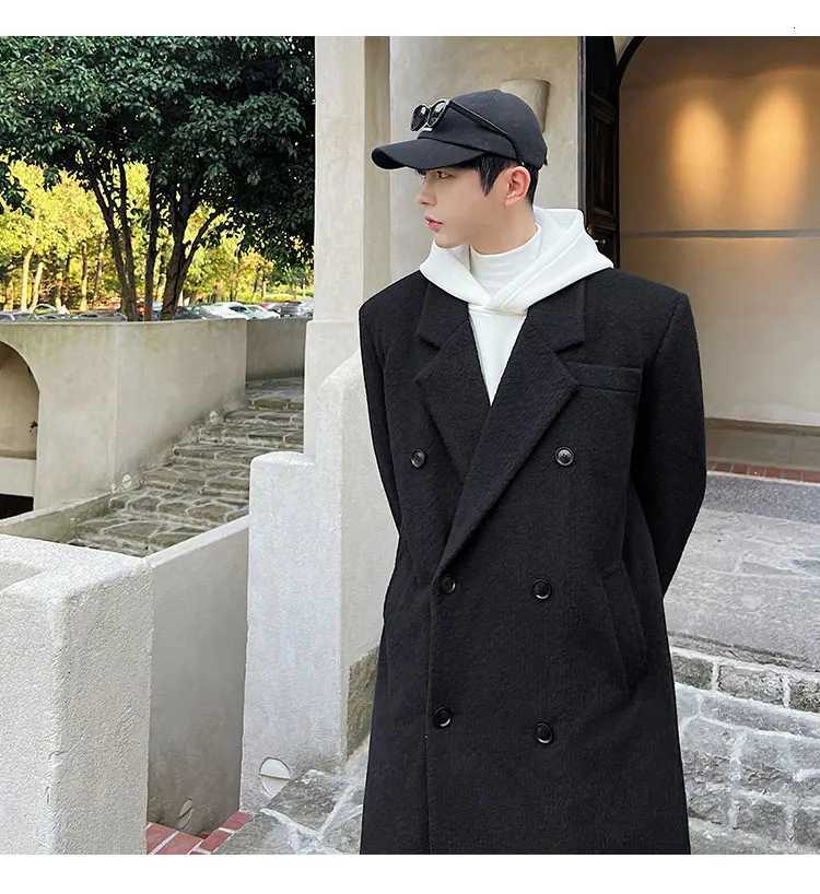 Autumn and Winter Long Warm Woolen Blend Coat Men Double Breasted Korean Style Wool Blends Overcoat Clothing 2025 Q107 XJ250809
