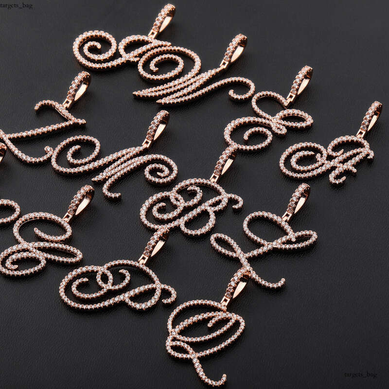 INS Cursive Artistic Letter Pendant Full Moissanite chain Personality Necklace for Men and Women Accessories