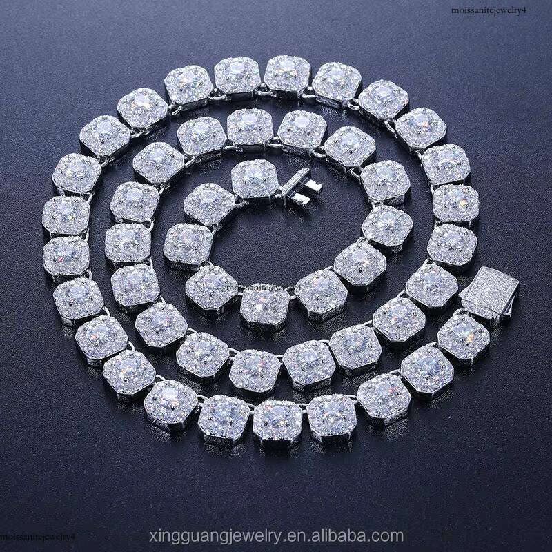 Pass Tester 10mm White Sterling Micro VVS Moissanite Dia Cuban Link Hip Hop Jewelry Bracelet