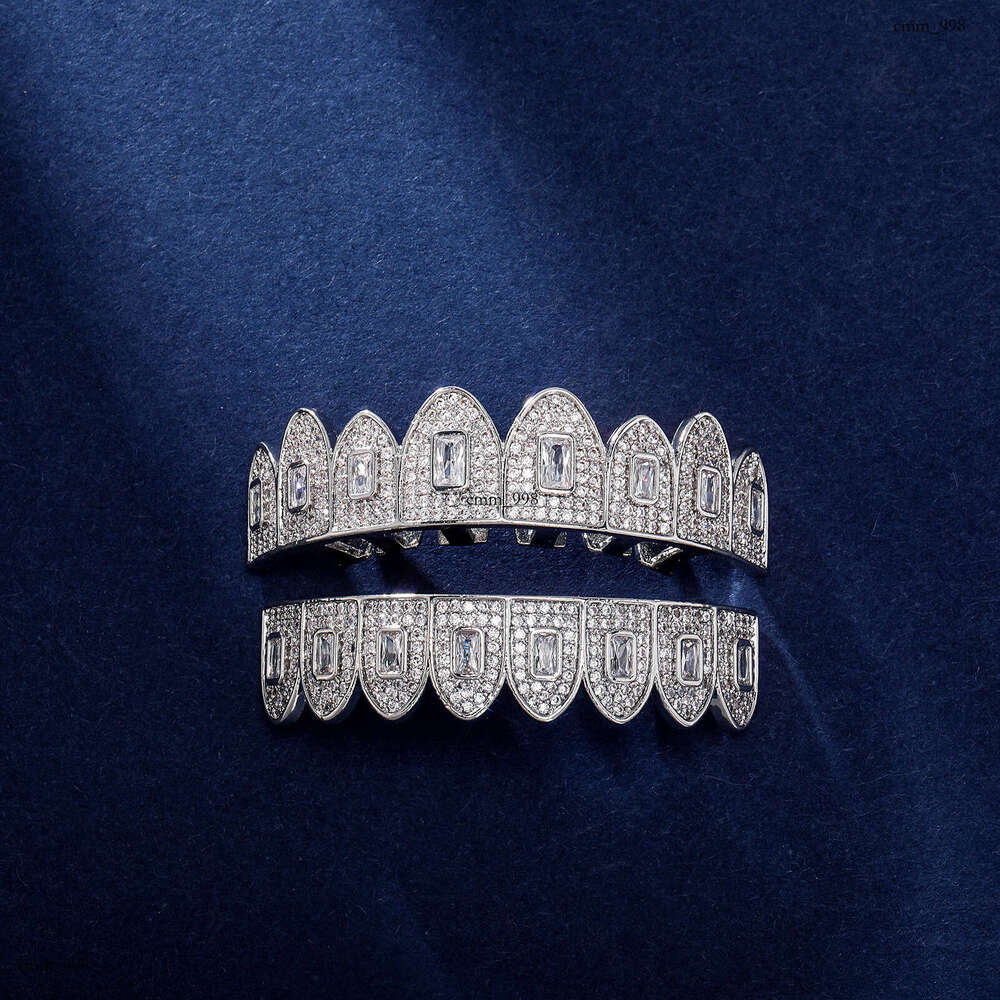 High-Quality Full Hip-Hop Set Real Plated Large Square Zircon Personality Gold Teeth Rap Accessories