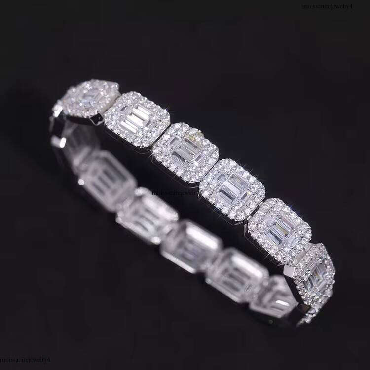 Customized Chains baguette Cut Moissanite Cuban Chain Sterling Sier Men's Jewelry Bracelet