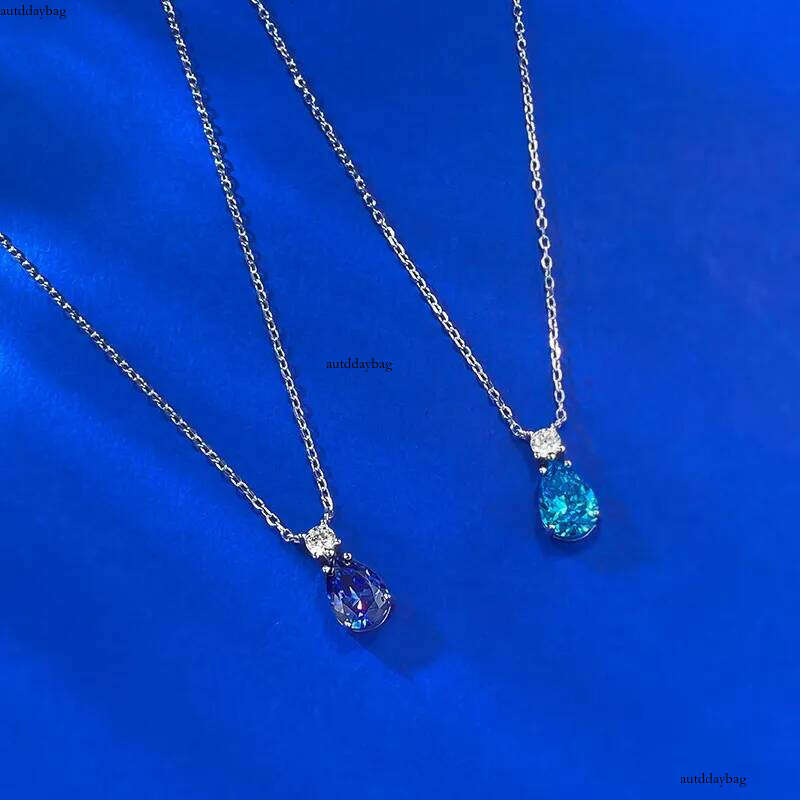 2025 Choucong New Sparkling Water Drop Pendant Jewelry Soild 1005 Sterling Sier Pear Aquamarine Moissanite Dia Women Beach Clavicle Necklace