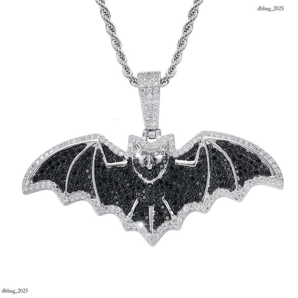 New Bat Pendant Micro Paved Black Moissanite chain Personality Trendy Hip Hop Unisex Accessories