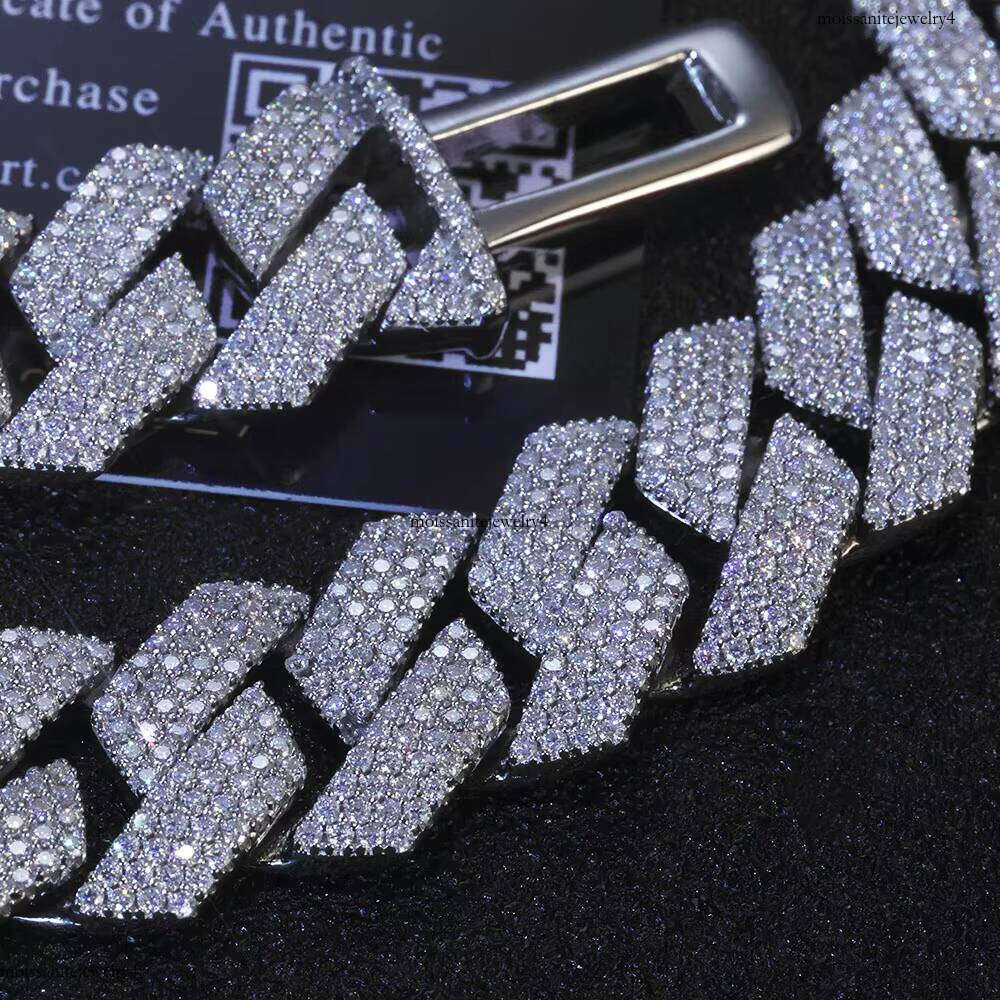 NUOYA Iced Out 15mm Cuban Link Bracelet Sier Hip Hop Jewelry Shiny VVS Moissanite Men's Chain