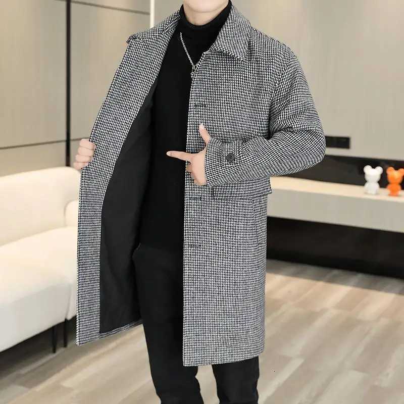 Classic 2025 Autumn Winter Mens Plaid Woolen Coats Business Casual Overcoat Thick Wool Jackets Outerwear Loose Warm Windbreaker XJ250809