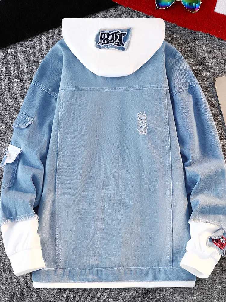 Fall Mens Denim Jacket Baseball Sle Casual Hoodie Outerwear Spring Autumn Couples Fashionable Loose Fit Long Sleeve W250809