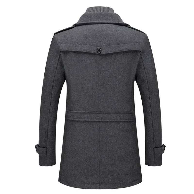 Fashion Middle Long Jacket Men Double Collar Zipper Coat Windbreaker Woolen Overcoat Autumn Winter Wool Trench Coats W250809
