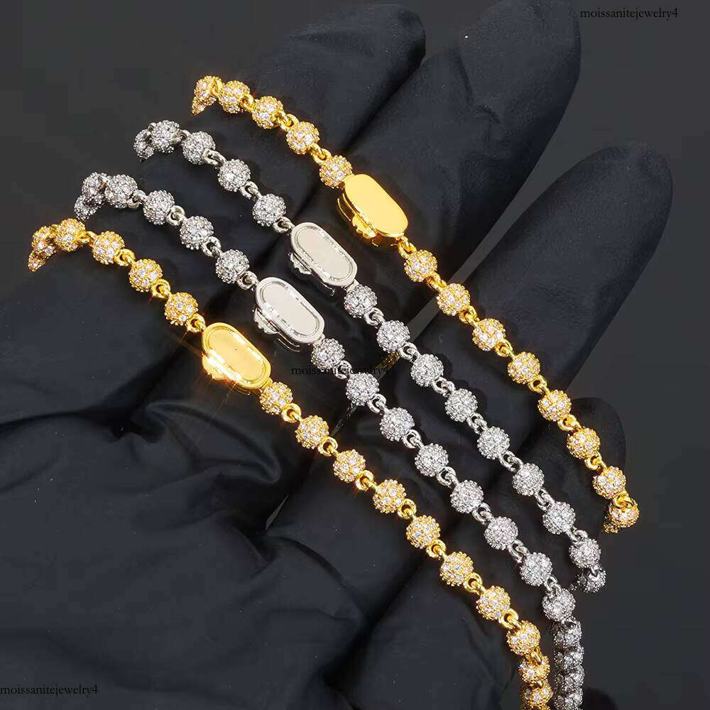 NUOYA 4mm Miami Cuban Chain Sterling Sier Round Bead VVS Moissanite Iced Out Hip Hop Necklace