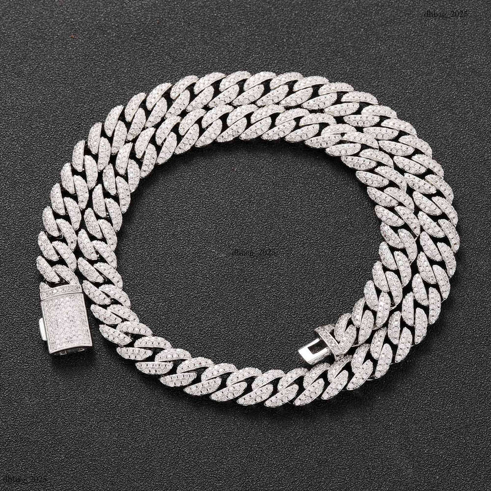 10mm Double Row Cuban Chain Sterling Sier Necklace with Moissanite Dia and Trendy Certificate