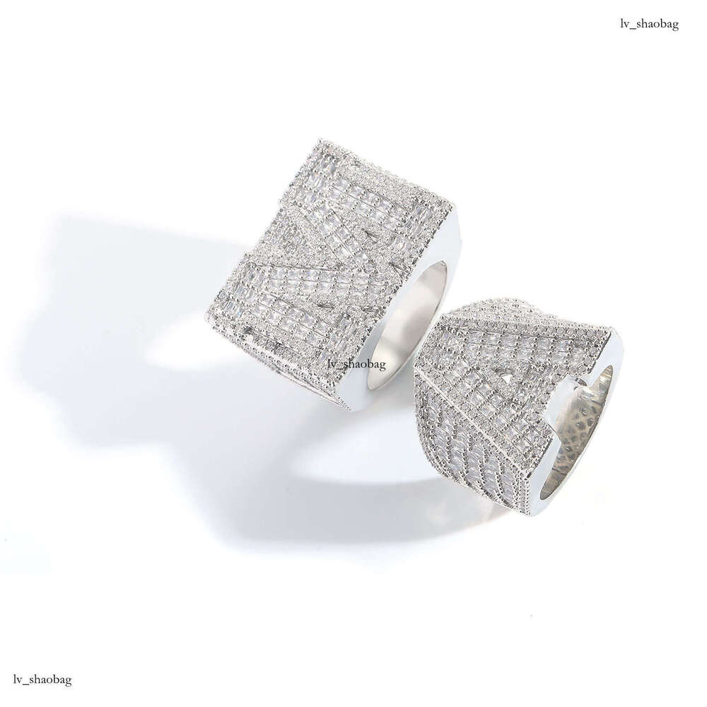 Creative English Letter Men's High-end Sterling Silver Inlaid Zircon Hip Hop Ring Jewelry