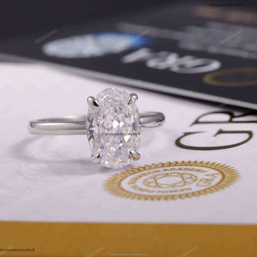 XG Women 2CT Oval Cut Moissanite Fine Rings Real Sier Plated Gold Custom Lab Dia Jewelry