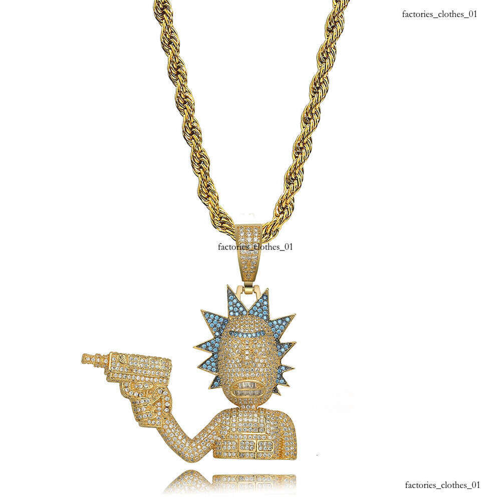 Punk Style Cartoon Rick Anime Character Personality Hip-Hop Pendant Full Moissanite chain Large Necklace Accessory