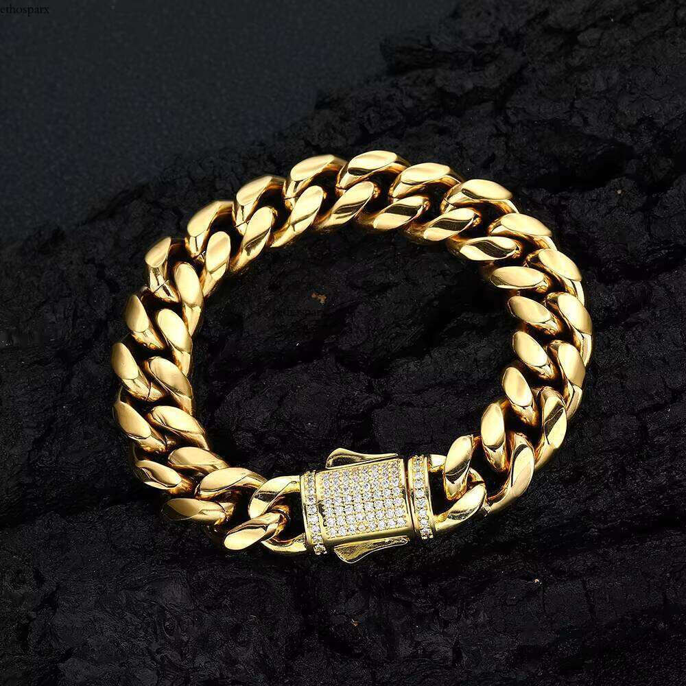 Nuoya 8/10/12mm Stainless Steel Cuban Link Iced Out Clasp Gold Plated Curb Chain Necklace