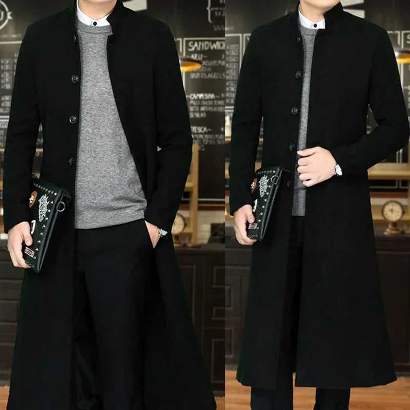 Mauroicardi Autumn Winter Long Fitted Black Thick Warm Soft Wool Blends Coat Men Single Breasted Luxury Designer Overcoat 2023 XJ250809