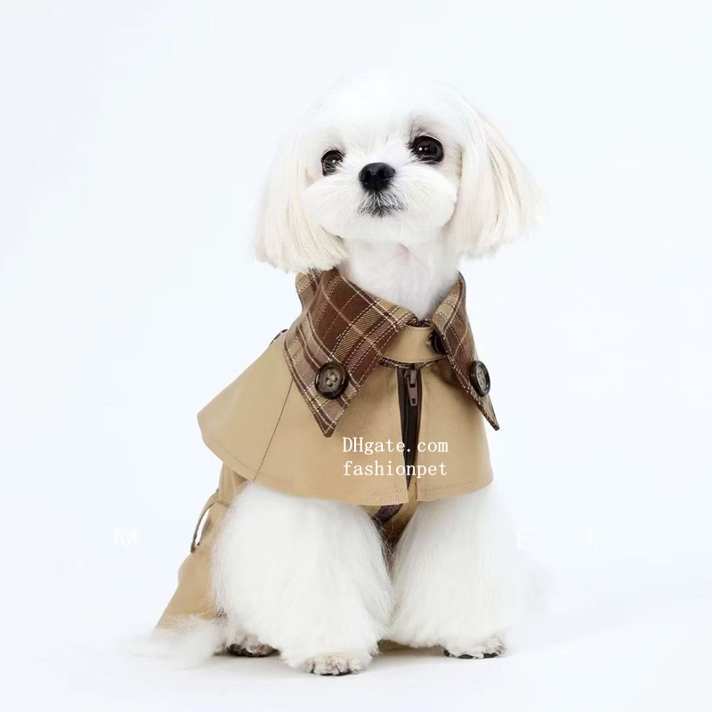 Designer Dog Clothes Classics Lapel Striped Grid Puppy Windbreaker, Luxury Lightweight Dog Jacket for Westie Maltese Poodle Yorkshire Terrier British 