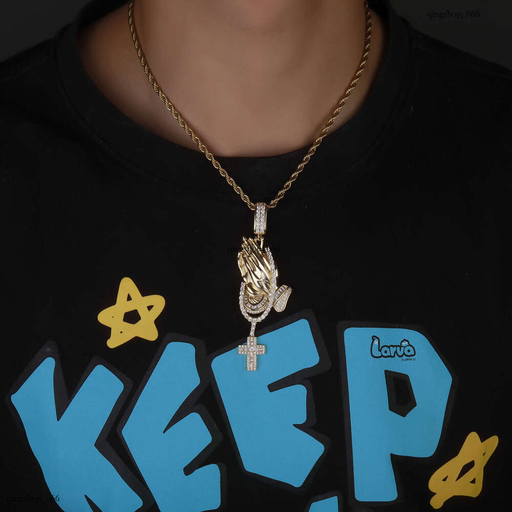 New Pendant Full Dia Double-Handed Cross Hip-Hop Jewelry Necklace Rap