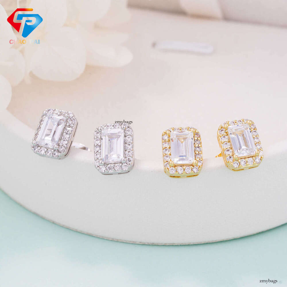 ICED OUT New Sier Inlaid Moissanite Classic Square Stud Earrings
