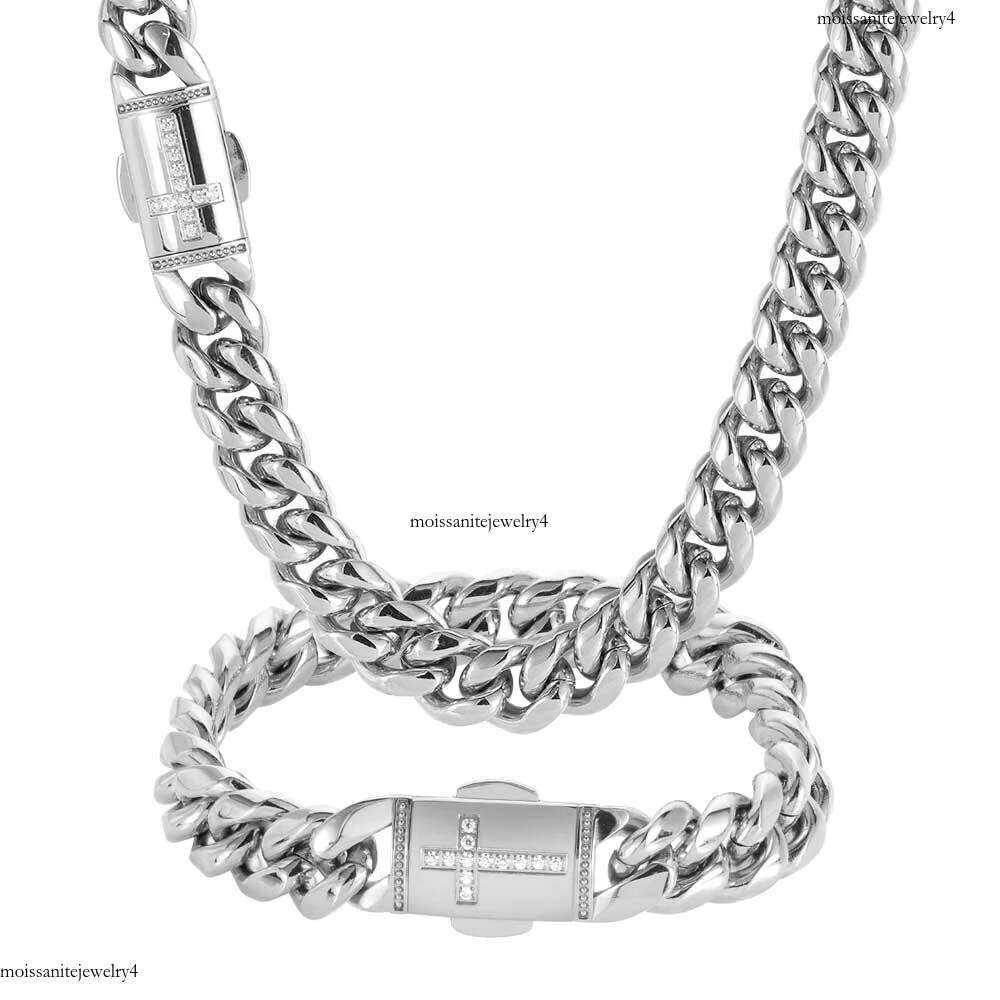 NUOYA 12mm Iced Clasp Sier Miami Stainless Steel Cuban Link Chain Jewelry Necklace