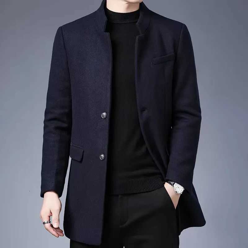 4XL Mens Fake Wool Blend Trench Coat Winter Warm Slim Fit Single Breasted Long Top Coat Casual Streetwear Autumn Clothing Man XJ250809