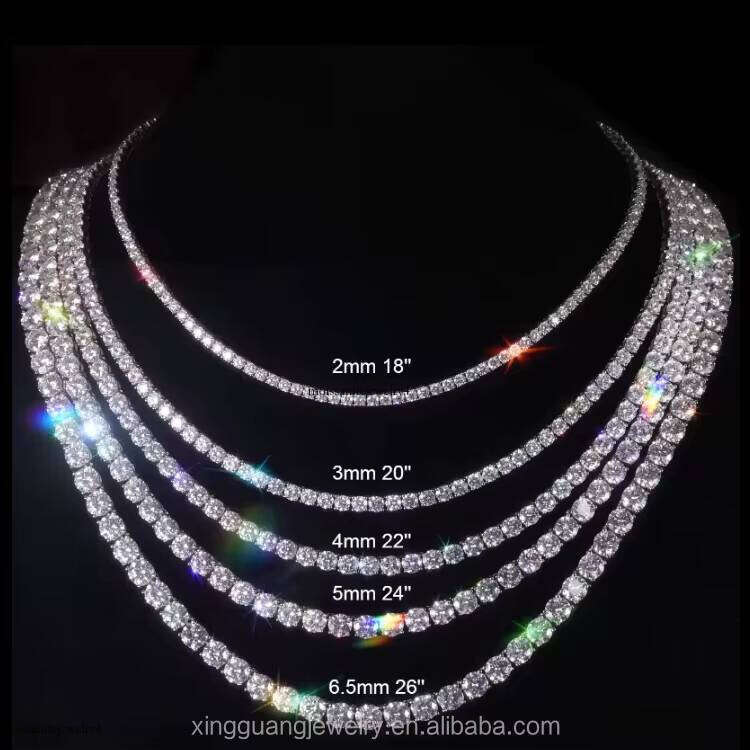2mm 3mm 4mm 5mm 6.5mm Dia Necklace Sier with Fine Jewelry Necklaces VVS Moissanite Tennis Chains for Woman and Man