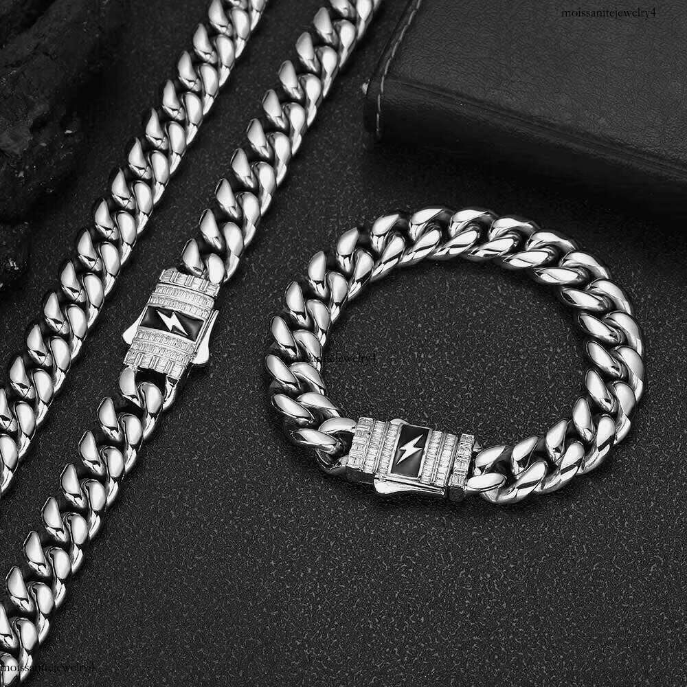 NUOYA 12mm Stainless Steel Chain Hip Hop Iced Out Clasp Custom Cuban Link Necklace Fine Jewelry for Men